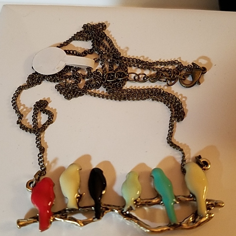 Birds on Tree Limb 2.5 wide Bronze 32" Necklace